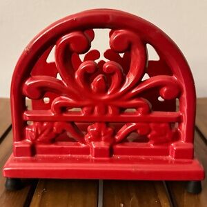 Red Napkin Holder Retro Scroll Design Kitchen Table Decor